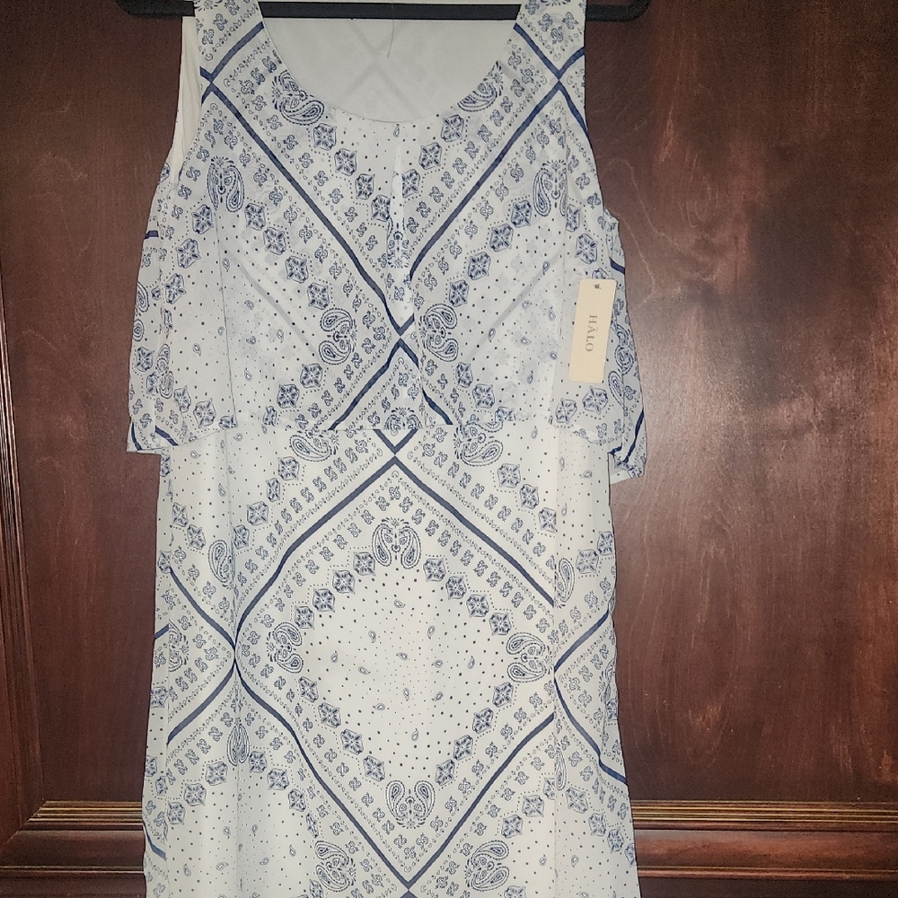 Halo Blue and White Patterned Mini Dress